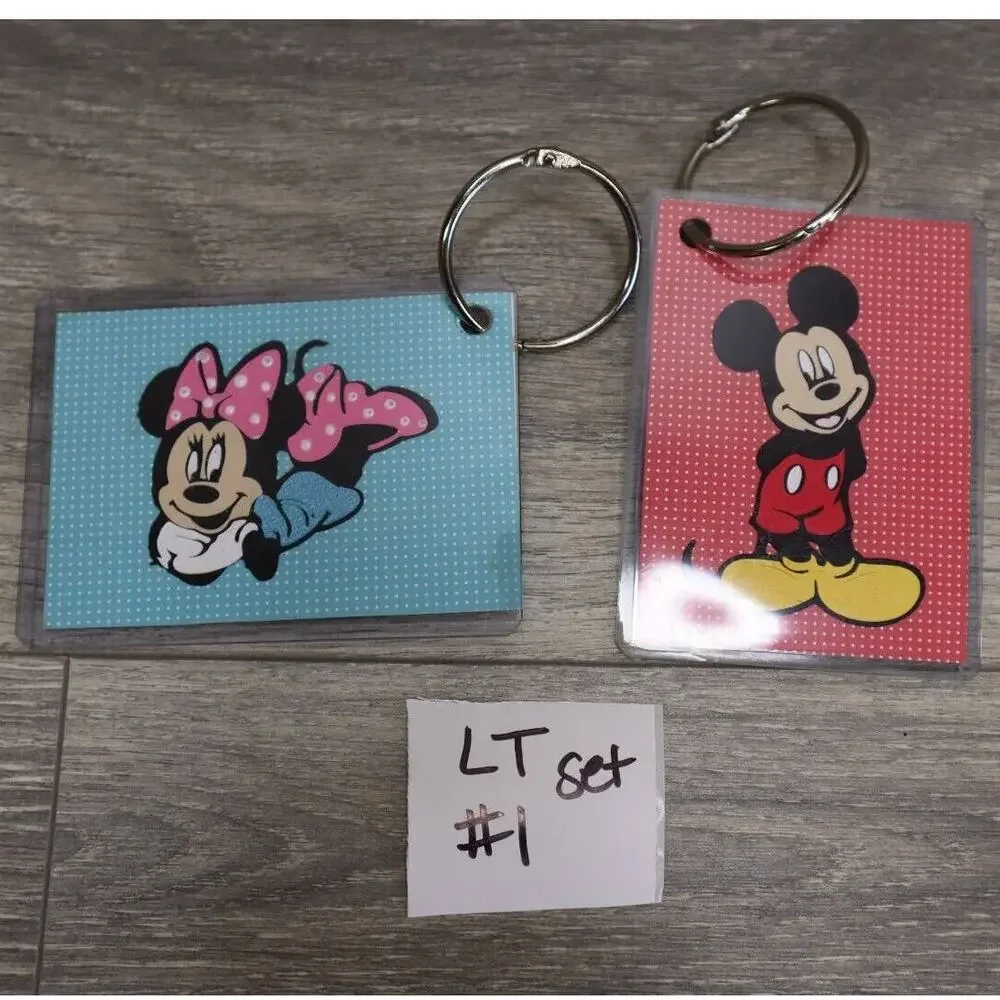 Disney Mickey Minnie Mouse Luggage Tag Set Loose Leaf Binder Key Ring His & Hers
